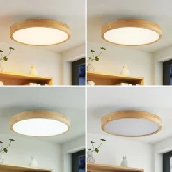 Lindby LED plafondlamp Lanira, Ø 50 cm, hout, afstandsbediening, CCT