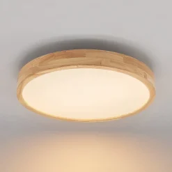 Lindby LED plafondlamp Lanira, Ø 50 cm, hout, afstandsbediening, CCT