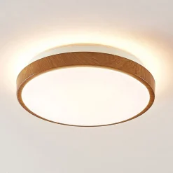 Lindby LED plafondlamp Mendosa, rond, licht hout, Ø 29cm