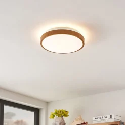 Lindby LED plafondlamp Mendosa, rond, licht hout, Ø 29cm
