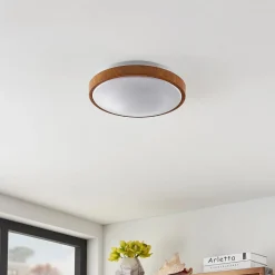 Lindby LED plafondlamp Mendosa, rond, licht hout, Ø 29cm