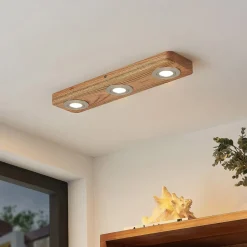 Lindby LED plafondlamp Mikari, 48 cm, hout, draaibaar