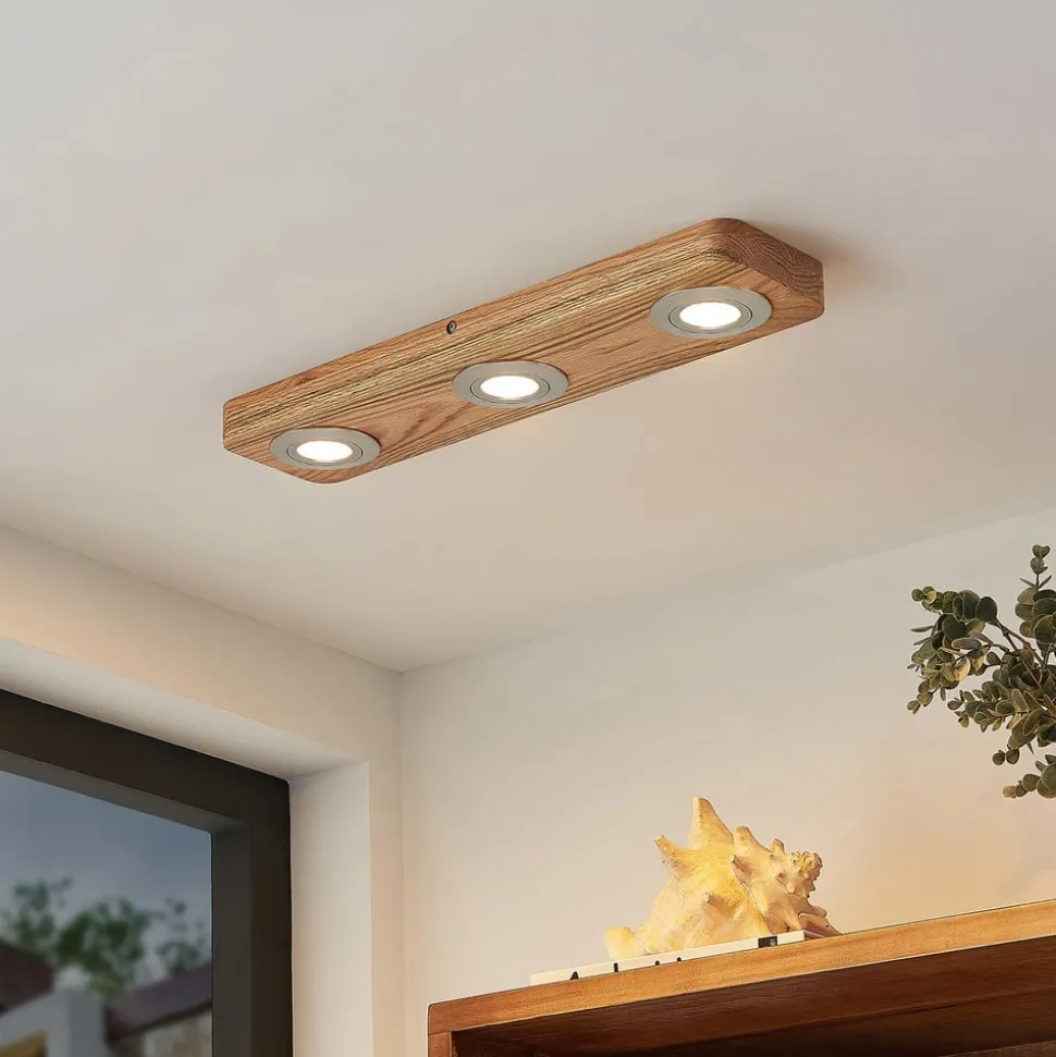 Lindby LED plafondlamp Mikari, 48 cm, hout, draaibaar