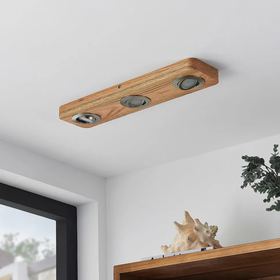 Lindby LED plafondlamp Mikari, 48 cm, hout, draaibaar