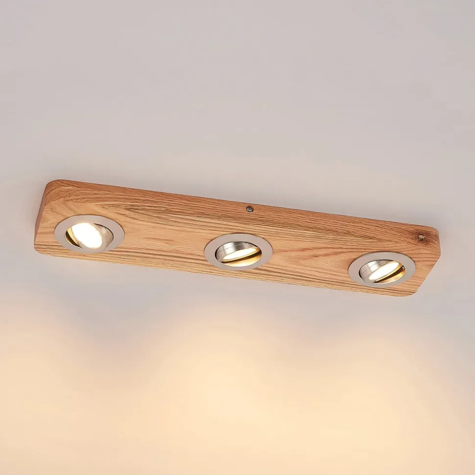 Lindby LED plafondlamp Mikari, 48 cm, hout, draaibaar