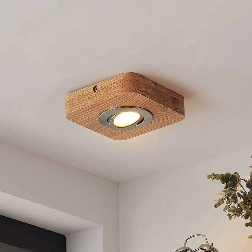 Lindby LED plafondlamp Mikari, 14 cm, hout, draaibaar