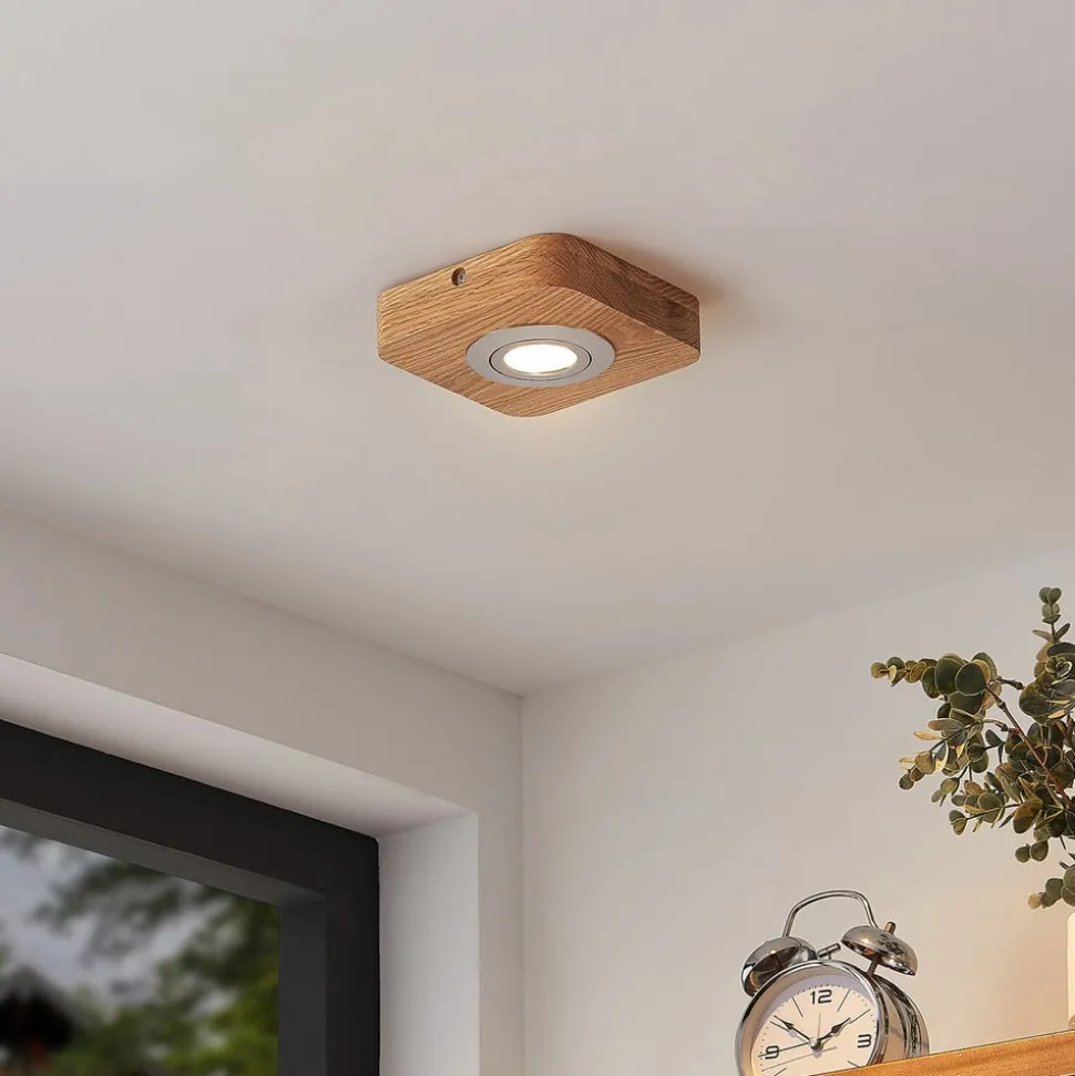 Lindby LED plafondlamp Mikari, 14 cm, hout, draaibaar