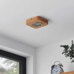 Lindby LED plafondlamp Mikari, 14 cm, hout, draaibaar