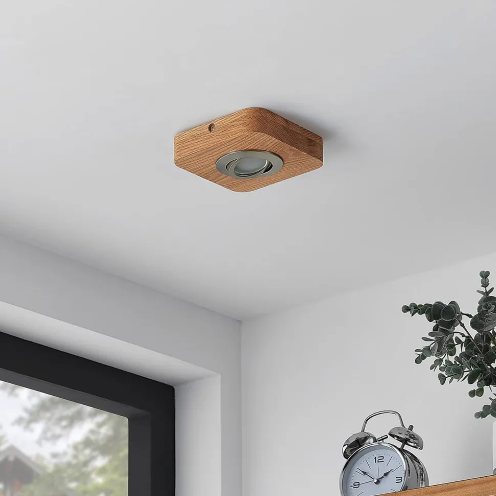 Lindby LED plafondlamp Mikari, 14 cm, hout, draaibaar