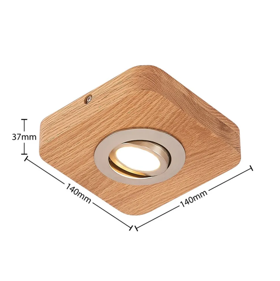 Lindby LED plafondlamp Mikari, 14 cm, hout, draaibaar