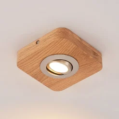 Lindby LED plafondlamp Mikari, 14 cm, hout, draaibaar