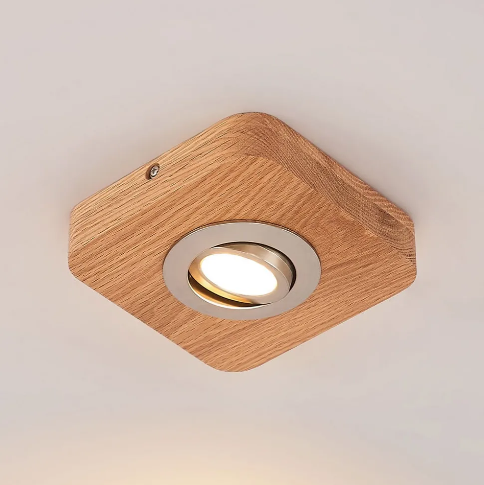 Lindby LED plafondlamp Mikari, 14 cm, hout, draaibaar