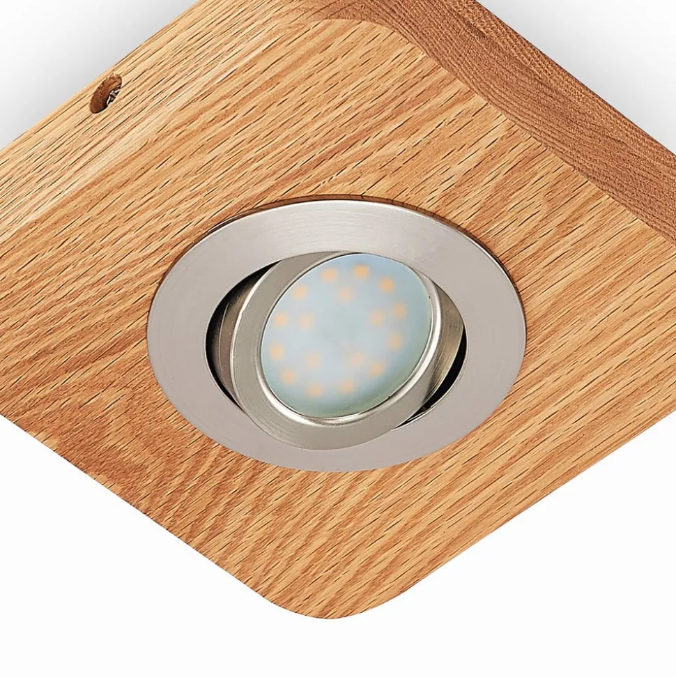 Lindby LED plafondlamp Mikari, 14 cm, hout, draaibaar