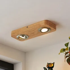 Lindby LED plafondlamp Mikari, 30 cm, hout, draaibaar