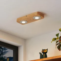 Lindby LED plafondlamp Mikari, 30 cm, hout, draaibaar