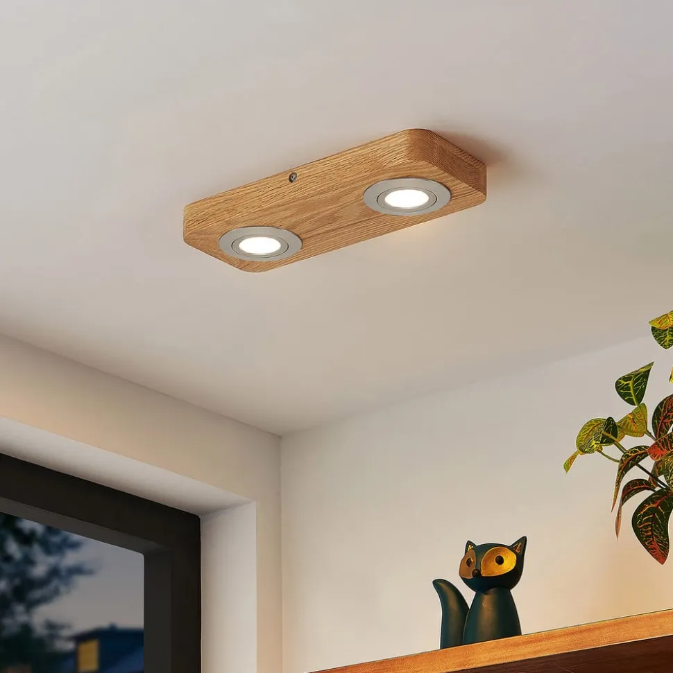 Lindby LED plafondlamp Mikari, 30 cm, hout, draaibaar