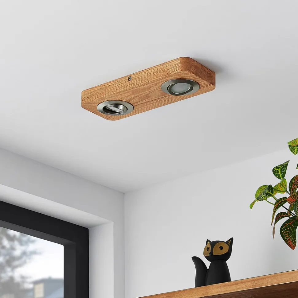 Lindby LED plafondlamp Mikari, 30 cm, hout, draaibaar