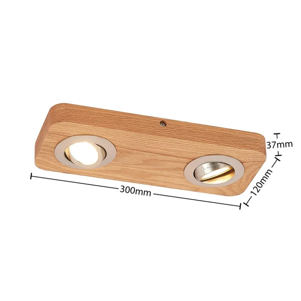 Lindby LED plafondlamp Mikari, 30 cm, hout, draaibaar