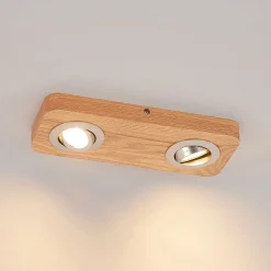 Lindby LED plafondlamp Mikari, 30 cm, hout, draaibaar