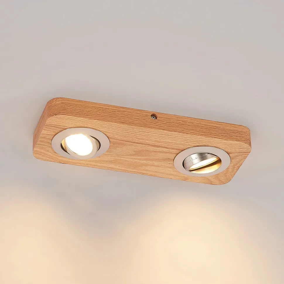 Lindby LED plafondlamp Mikari, 30 cm, hout, draaibaar