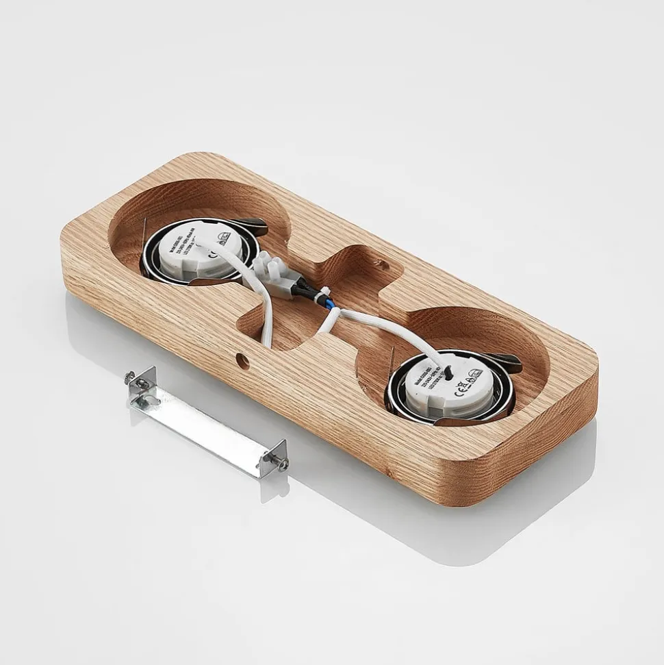 Lindby LED plafondlamp Mikari, 30 cm, hout, draaibaar