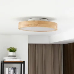 Lindby LED plafondlamp Milada, eiken, CCT, afstandsbediening