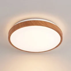 Lindby LED plafondlamp Mynte, Ø30cm, houtlook, kunststof