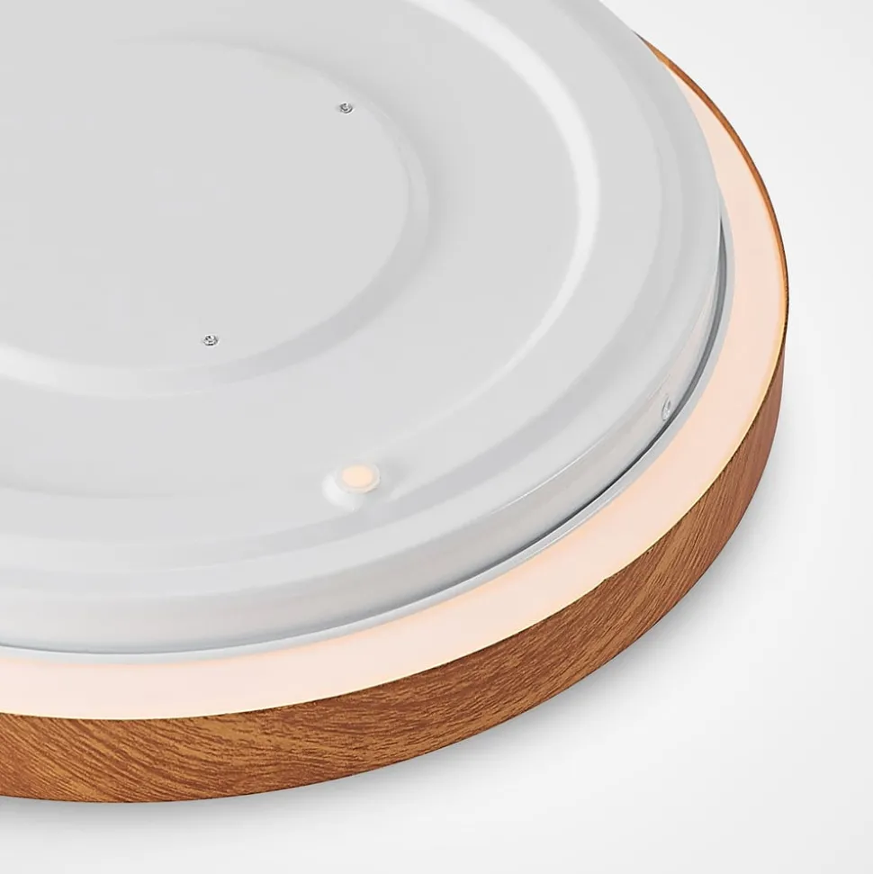 Lindby LED plafondlamp Mynte, Ø30cm, houtlook, kunststof