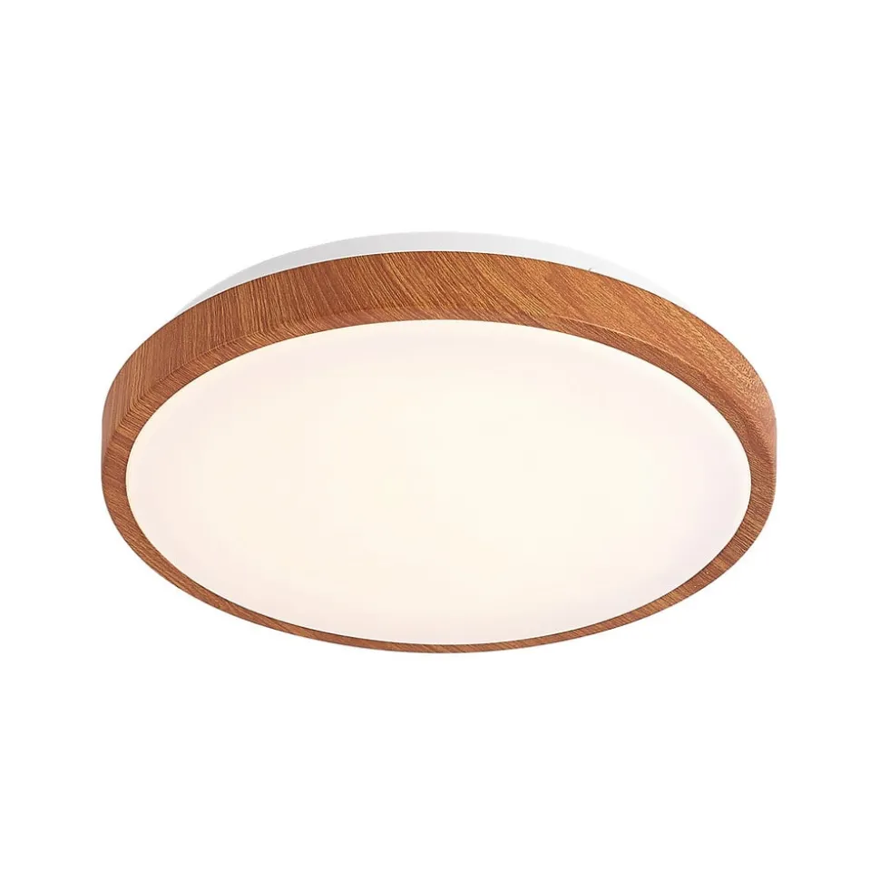 Lindby LED plafondlamp Mynte, Ø30cm, houtlook, kunststof