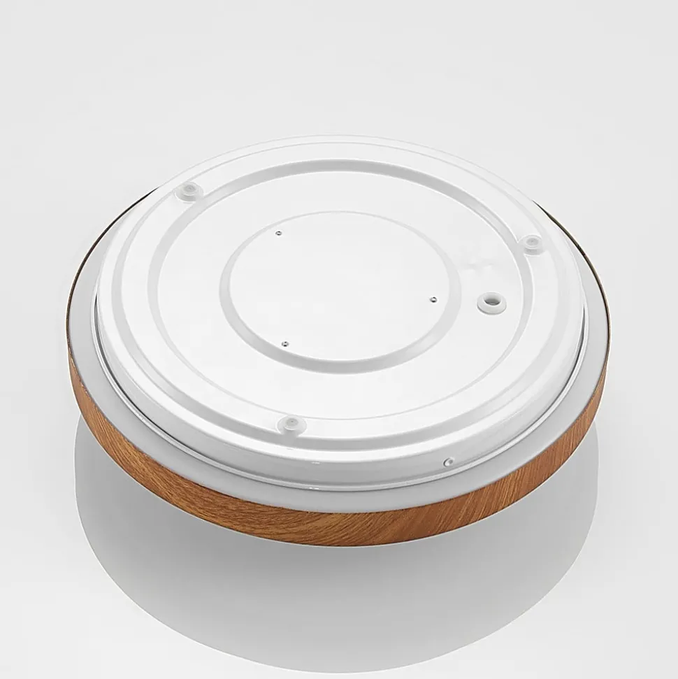 Lindby LED plafondlamp Mynte, Ø30cm, houtlook, kunststof