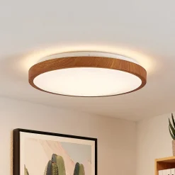 Lindby LED plafondlamp Mynte, Ø43cm, houtlook, kunststof