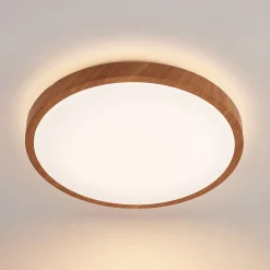 Lindby LED plafondlamp Mynte, Ø43cm, houtlook, kunststof
