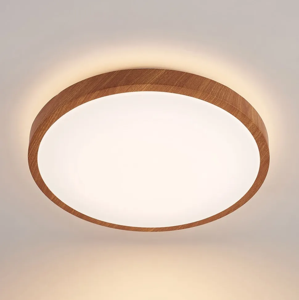 Lindby LED plafondlamp Mynte, Ø43cm, houtlook, kunststof