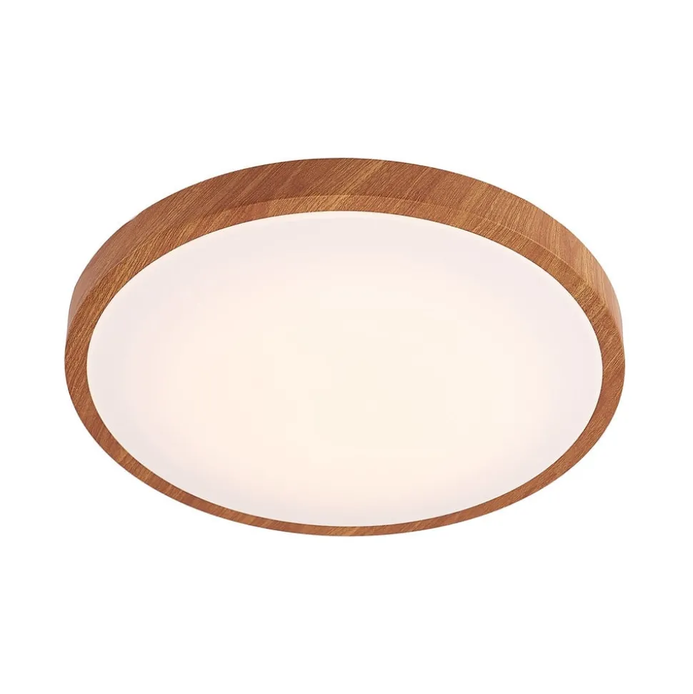 Lindby LED plafondlamp Mynte, Ø43cm, houtlook, kunststof