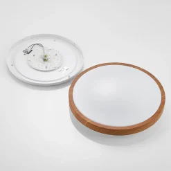 Lindby LED plafondlamp Mynte, Ø43cm, houtlook, kunststof