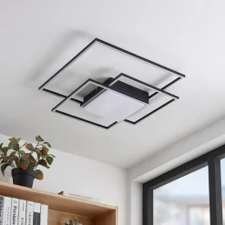 Lindby LED plafondlamp Nelinka, 60 cm, zwart, aluminium