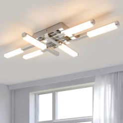 Lindby LED plafondlamp Patrik, 62 cm, 6-lamps, chroom, IP44