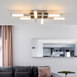 Lindby LED plafondlamp Patrik, 62 cm, 6-lamps, chroom, IP44