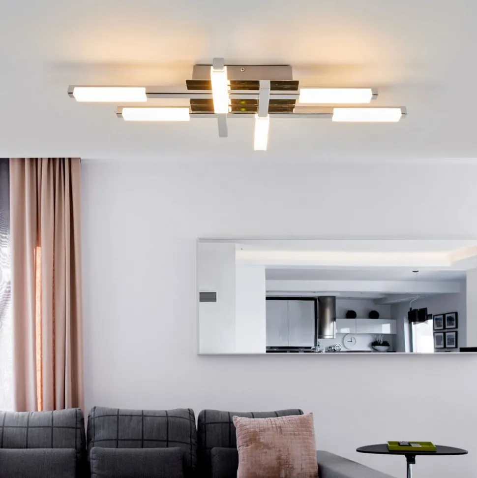 Lindby LED plafondlamp Patrik, 62 cm, 6-lamps, chroom, IP44