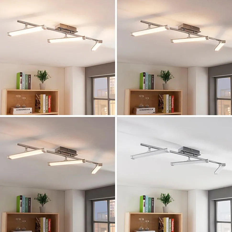 Lindby LED plafondlamp Pilou, 3-lamps, dimbaar, chroom