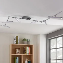 Lindby LED plafondlamp Pilou, 6-lamps, dimbaar, chroom