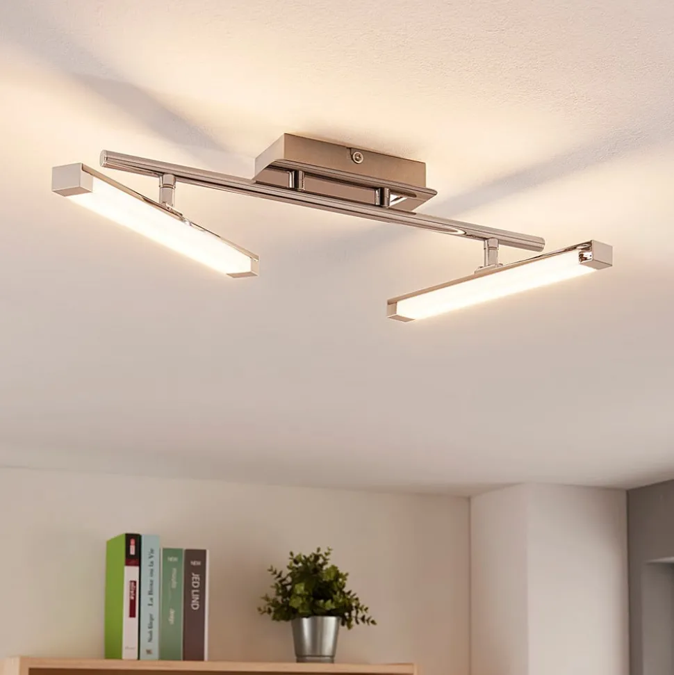 Lindby LED plafondlamp Pilou, 2-lamps, dimbaar, chroom