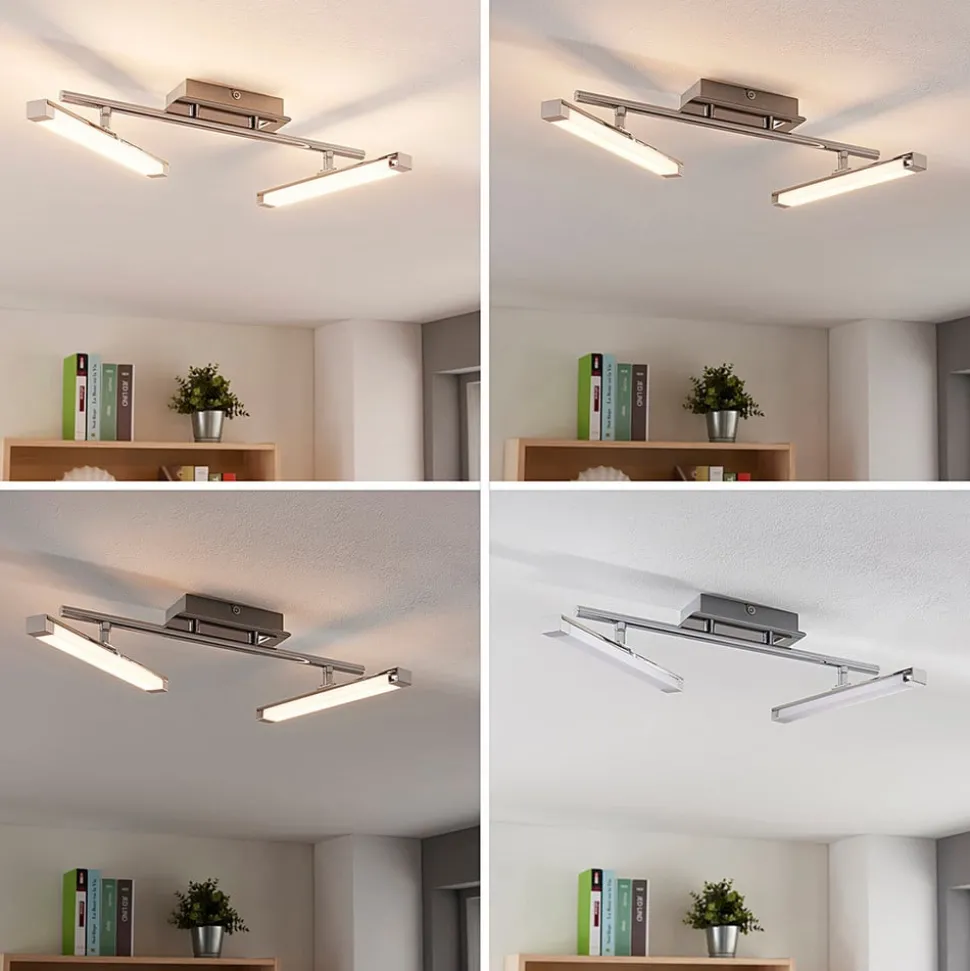 Lindby LED plafondlamp Pilou, 2-lamps, dimbaar, chroom