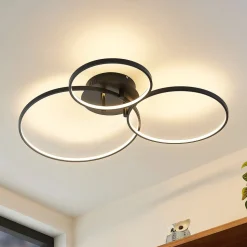 Lindby LED plafondlamp Rayk, zwart, metaal, 77 cm, dimbaar