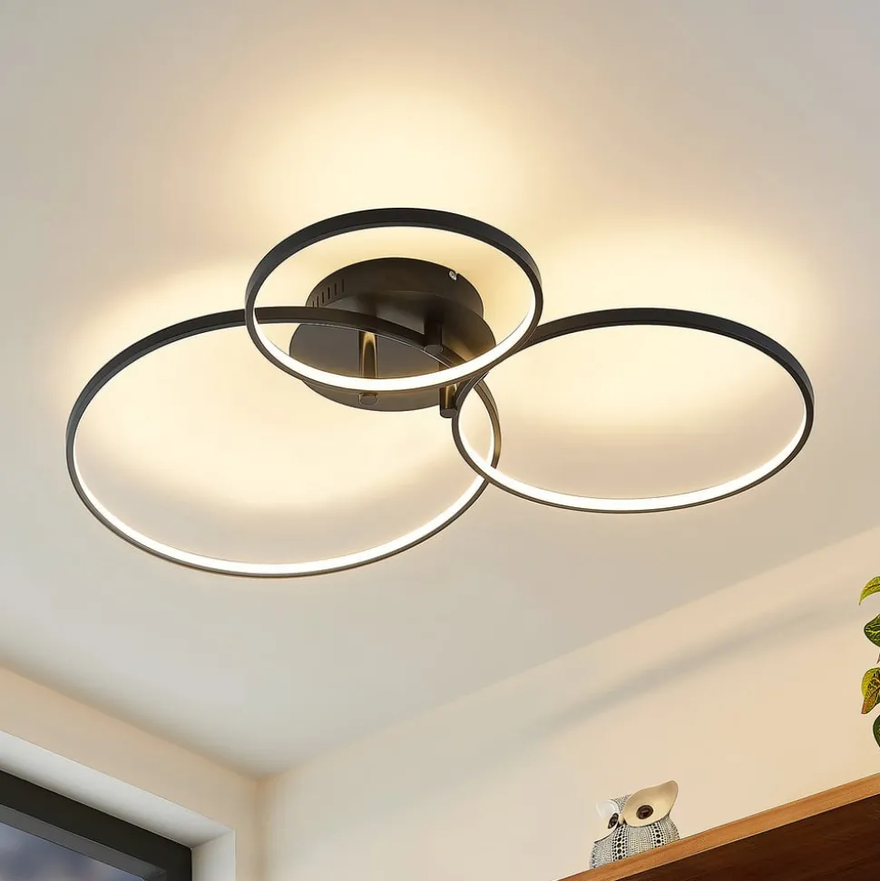 Lindby LED plafondlamp Rayk, zwart, metaal, 77 cm, dimbaar