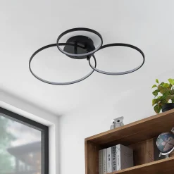 Lindby LED plafondlamp Rayk, zwart, metaal, 77 cm, dimbaar
