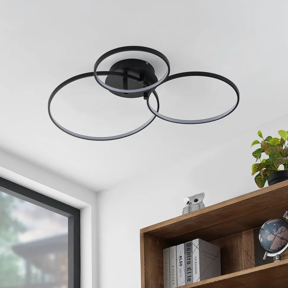 Lindby LED plafondlamp Rayk, zwart, metaal, 77 cm, dimbaar