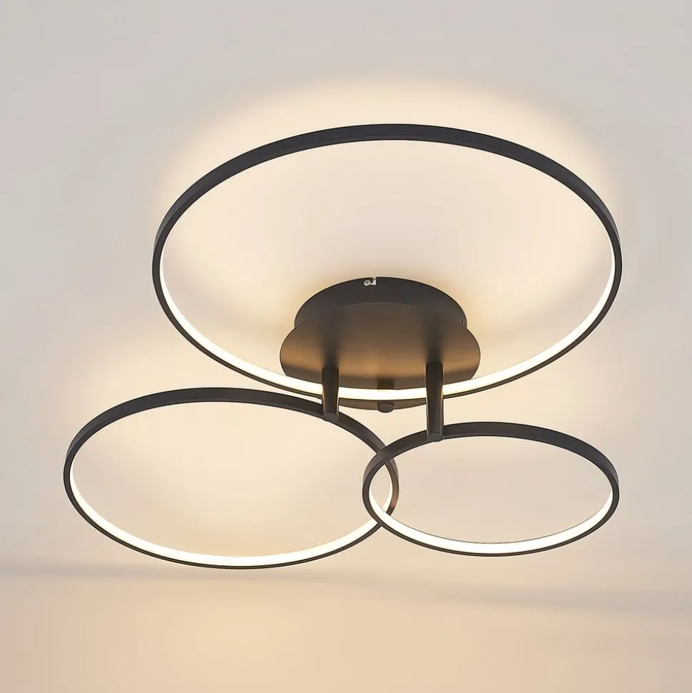 Lindby LED plafondlamp Rayk, zwart, metaal, 77 cm, dimbaar