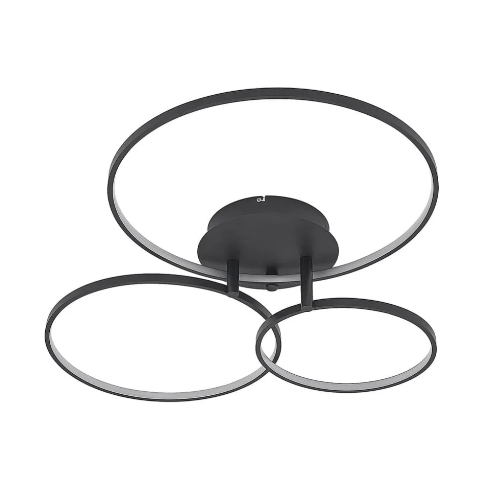 Lindby LED plafondlamp Rayk, zwart, metaal, 77 cm, dimbaar