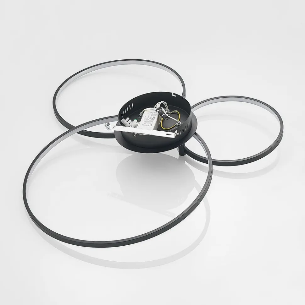 Lindby LED plafondlamp Rayk, zwart, metaal, 77 cm, dimbaar